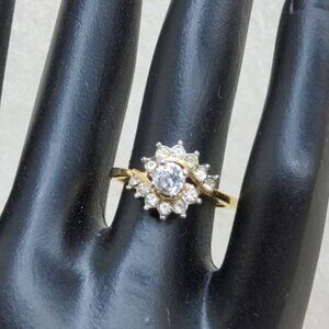 vintage gene 18k gold plate multi clear crystals halo ring size 6.5